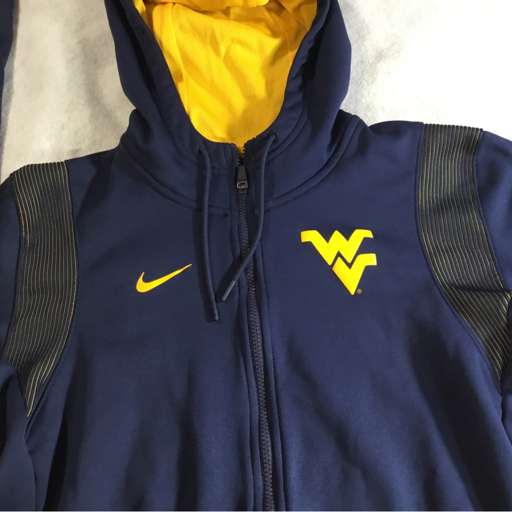 Nike Men’s West Virginia Navy and Gold Dri-FIT Hoodie SZ Large gently used #247 - Picture 3 of 14